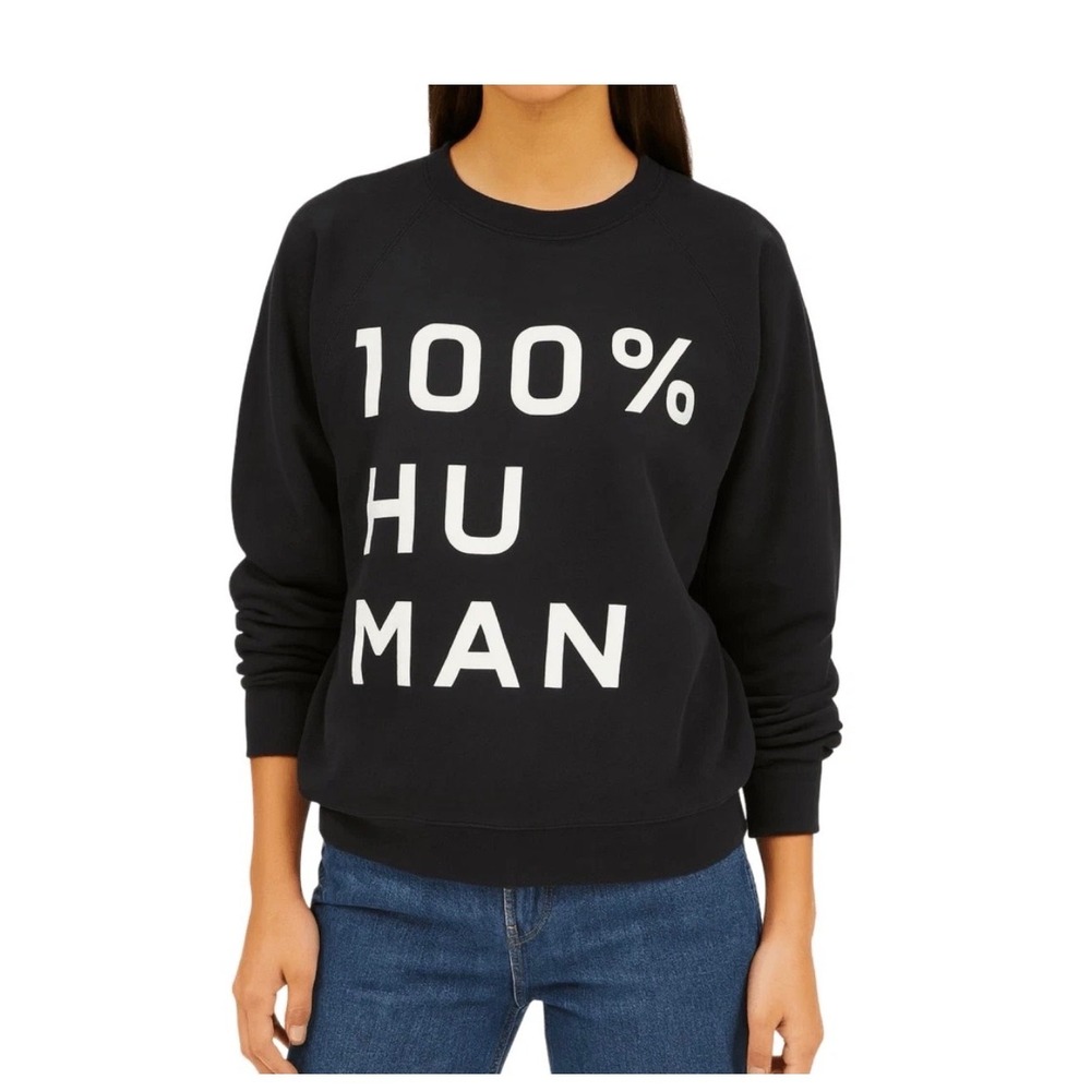 Everlane‎ 100% Human Graphic Crewneck Sweatshirt Black XS Raglan Sleeve Cotton